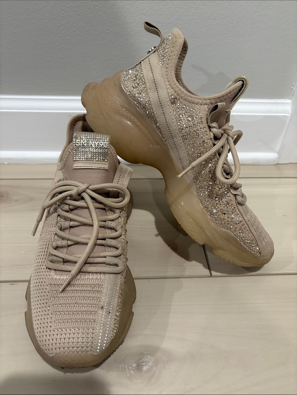 Skechers Beige Crystal Knit Platform Sneakers - Picture 1 of 6